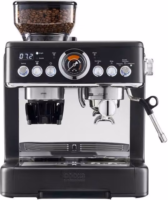 Cooks Professional Bean-To-Cup Espresso Coffee Machine with 20-Bar Pump, Integrated Grinder and Steam Wand, Black