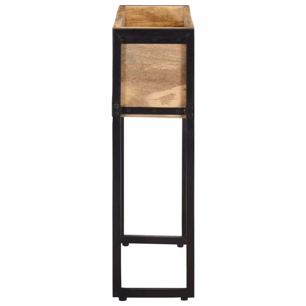 Berkfield Home Black Rough Mango Wood and Steel Planter Tub, W/D/H: 60 x 20 x 68 cm – 3