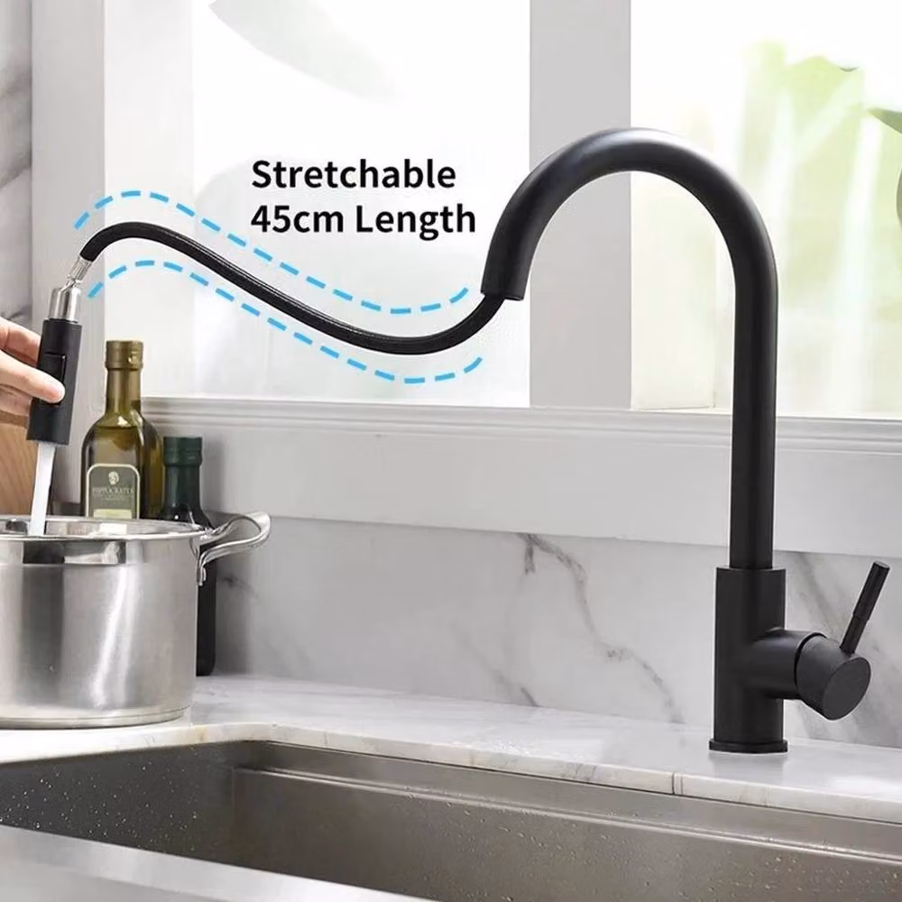 KORVIXA Modern Kitchen Sink Mixer Tap in Matt Black with Pull Out Spray Spout – 4
