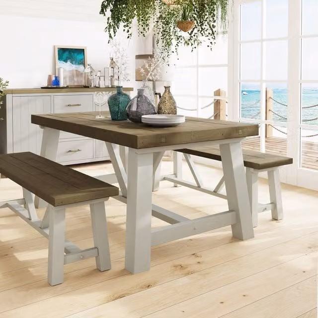 FWStyle Rustic Solid Reclaimed Pine Dining Bench in Driftwood Brown
