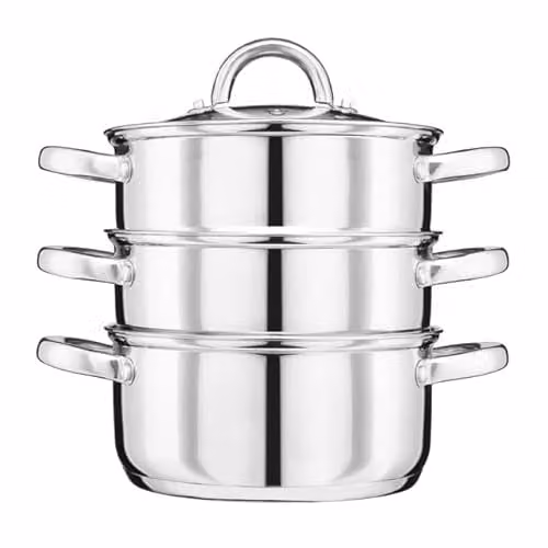Cooks Professional 3 Tier Stainless Steel Steamer Pan in Silver with Glass Lid, Diameter: 24 cm