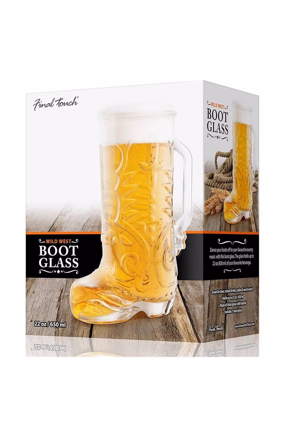 Final Touch Wild West Boot Tumbler Glass, 650ml, Transparent – 4