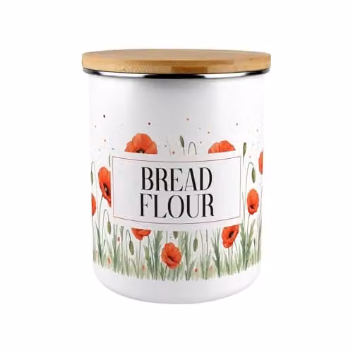 Purely Home Floral Enamel and Bamboo Airtight Bread Flour Canister in Red and White – 1