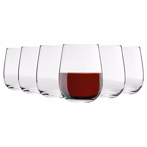 LAV Gaia Stemless Red Wine Glasses, Transparent, 475ml, Pack of 6 – 1