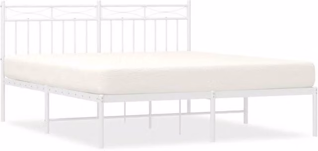 Berkfield Home Metal Bed Frame with Headboard, White, W: 150 cm, D: 200 cm