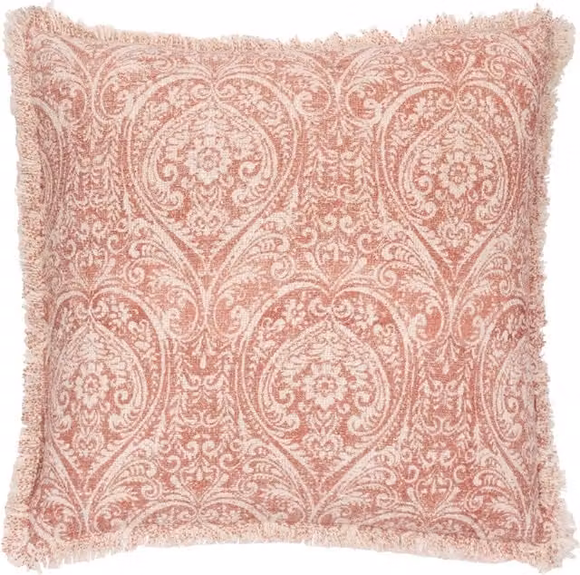 Durelle Floral Damask Cotton Square Cushion in Pink