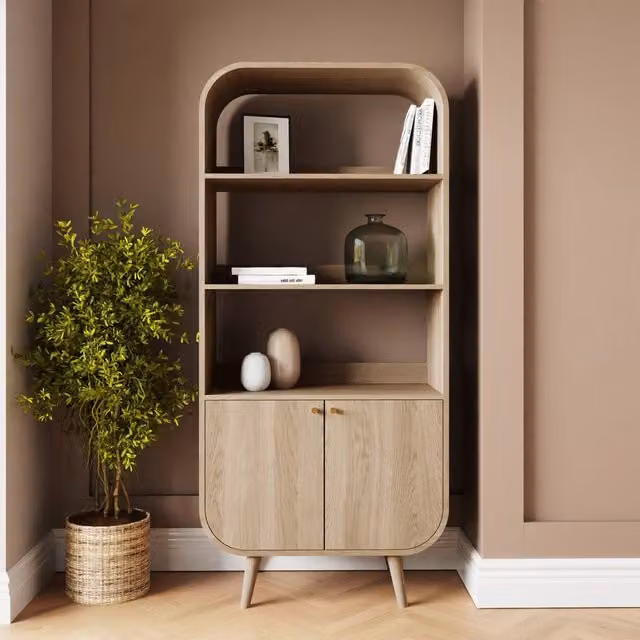 GFW Vionna Mid-Century Bookcase in Light Oak, H: 175.0 cm, W: 80.0 cm – 1