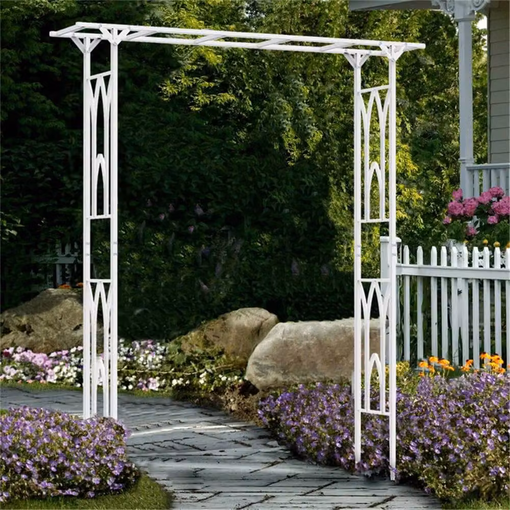 NESTLUNE White Metal Garden Wedding Arch and Climbing Trellis Stand, W/D/H: 100 x 100 x 100 cm – 2