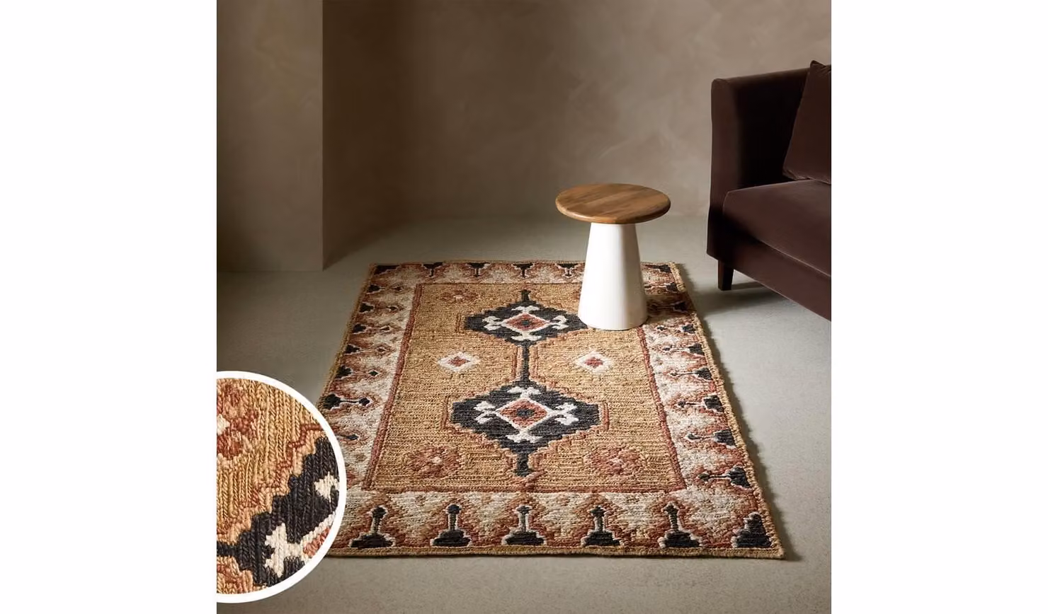 Brown and Multicolour Jute Flatweave Kilim Rug, W/D: 120 x 170 cm