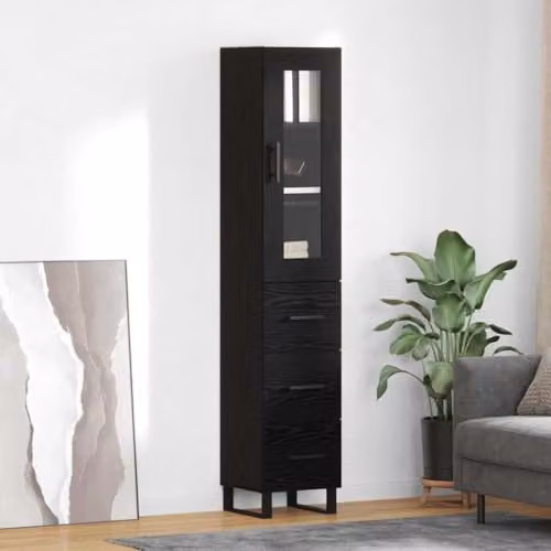 vidaXL Modern Tall Unit in Black with Wood and Metal Finish, W/D/H: 34.5 x 34.0 x 180.0 cm – 2