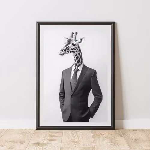 60 Second Makeover Giraffe Wearing A Suit Animal Print Paper Poster, A4