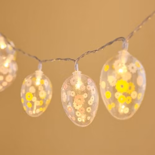 Lights4fun Easter Egg String Lights with Spring Flower Design, Multicolour Battery Operated Fairy Lights