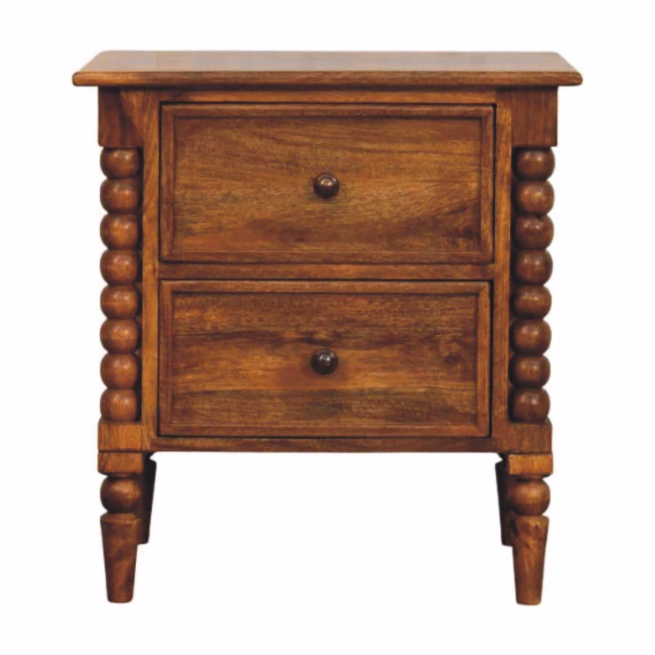 Aosom UK Solid Mango Wood Bedside Table with 2 Drawers in Brown – 2