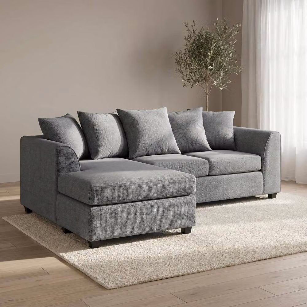 Abakus Direct Harriet Relaxed Linen Left Facing Corner Sofa with Chaise and Scatter Cushions in Grey – 2