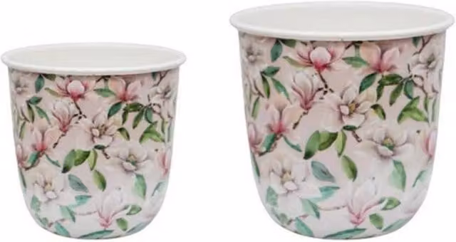 Lemon Pavilion Furniture and Decor Maisie Vintage Magnolia Large Planter Set of 2, Multicolour, W: 19 cm, D: 19 cm, H: 18 cm