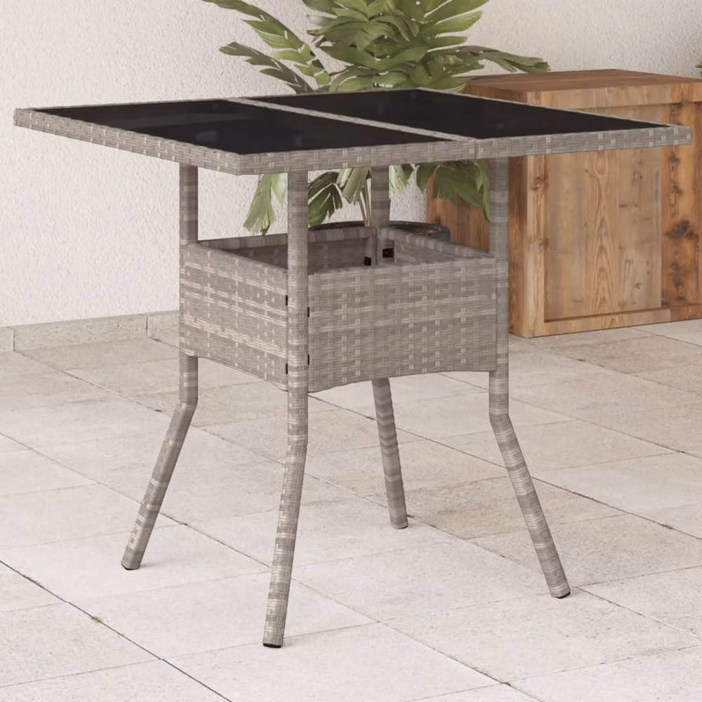 Berkfield Home Square Garden Table with Glass Top in Light Grey Poly Rattan, W/D/H: 80 x 80 x 75 cm – 2