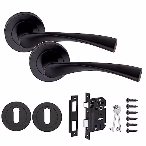 Golden Grace Astrid Key Lock Door Handle Set in Matt Black