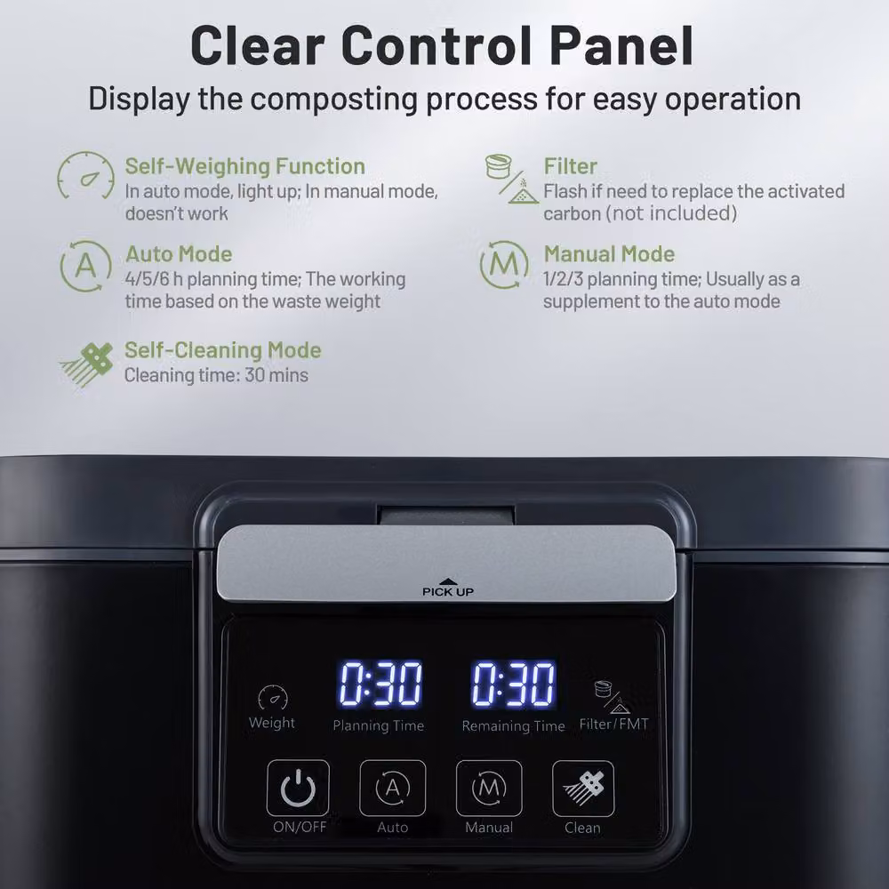 Costway Smart Electric Composter and Waste Dispenser, 4L Countertop Compost Machine, Black – 8