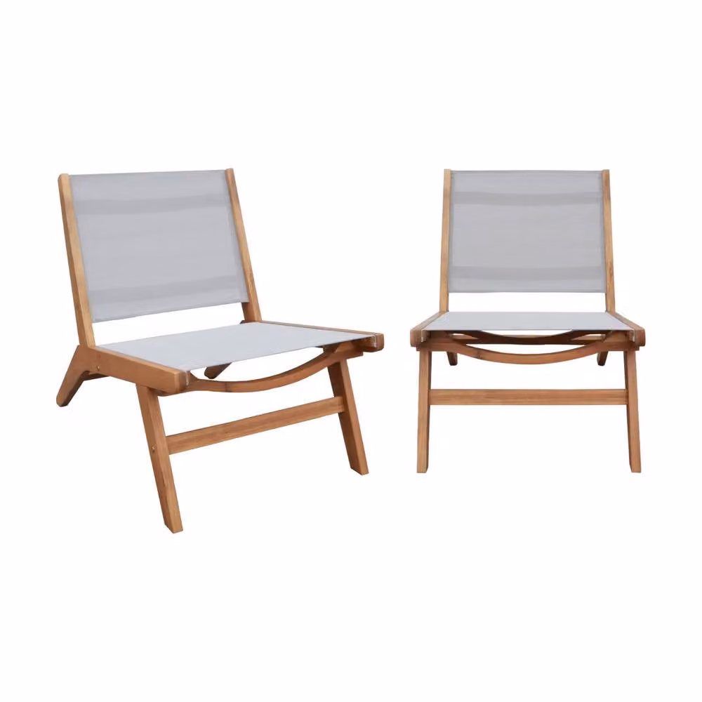 sweeek Set of 2 Modern Acacia Wood and Textilene Easy Chairs in Grey, W/D/H: 70.5 x 80.5 x 110 cm – 2