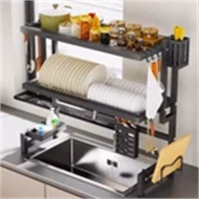 Nordara 2 Tier Space Saving Over The Sink Dish Drying Rack in Black, Width: 100 cm
