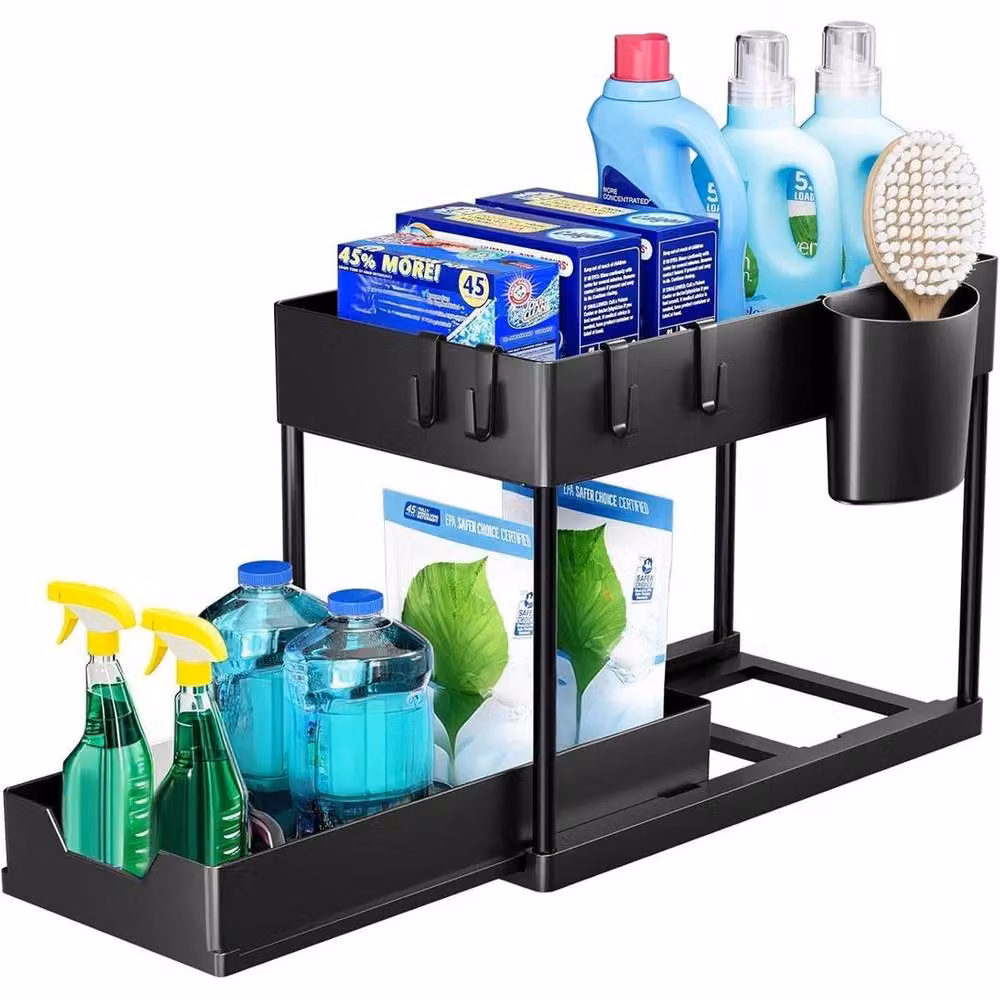 NESTLUNE Under Sink Storage Organiser Shelf and Pull Out Spice Rack Drawer, Black – 6