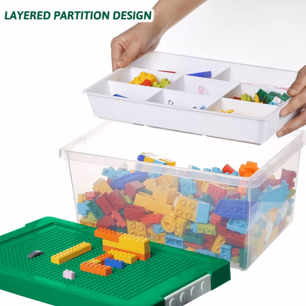 Greentainer Stackable Plastic Storage Bins with Lids and Removable Tray in Green and Transparent – 3