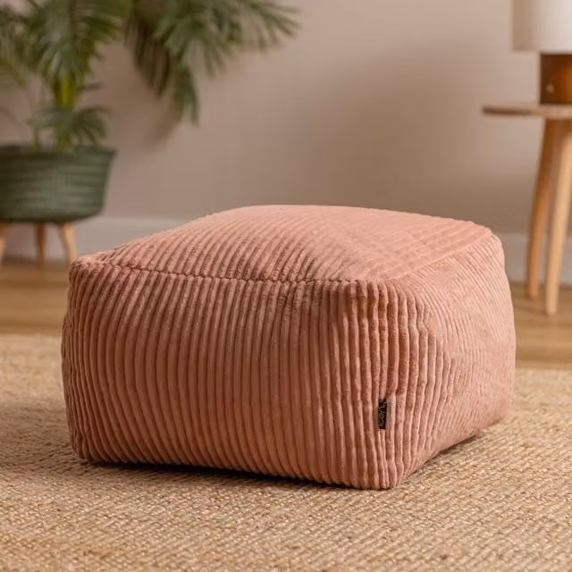 Amara Square Corduroy Bean Bag Footstool in Dusty Pink