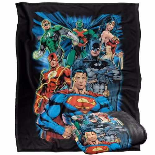 LOGOVISION Justice League Is Served Super Soft Silky Touch Fleece Throw Blanket, Multicolour, W: 127.0 cm x H: 152.4 cm