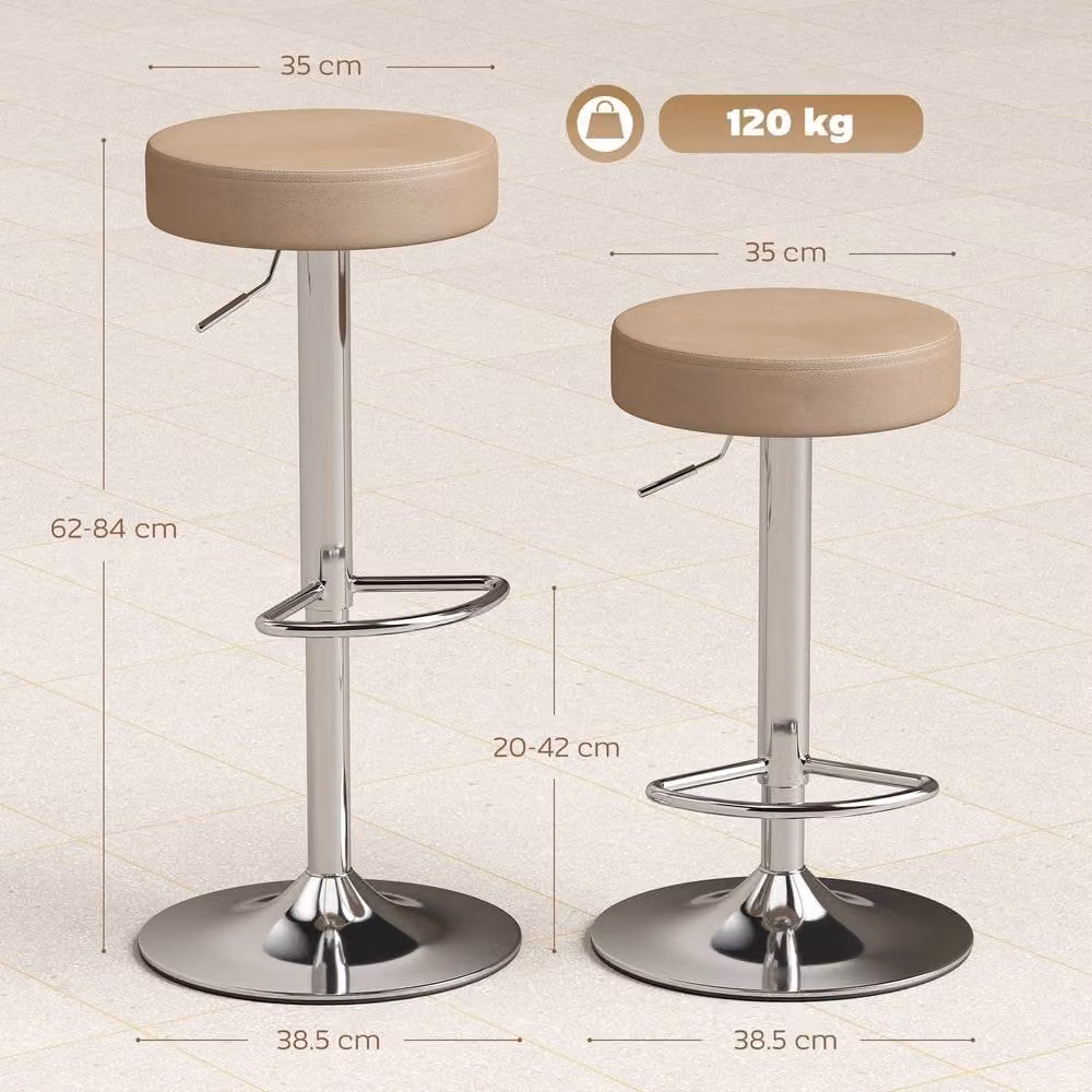 STILVORA Set of 2 Brown and Beige Height Adjustable Swivel Bar Stools with Synthetic Leather Seats and Metal Frame – 2