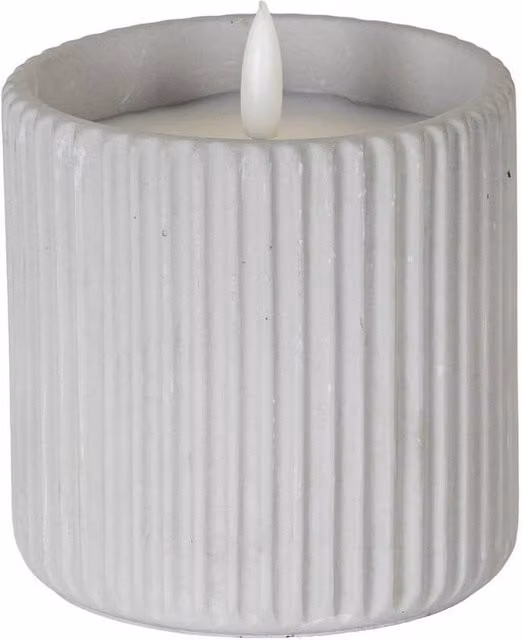 Lemon Pavilion Natural Glow Chalk Ribbed Large LED Wax Candle, Grey, W/D/H: 9 x 9 x 9 cm – 1