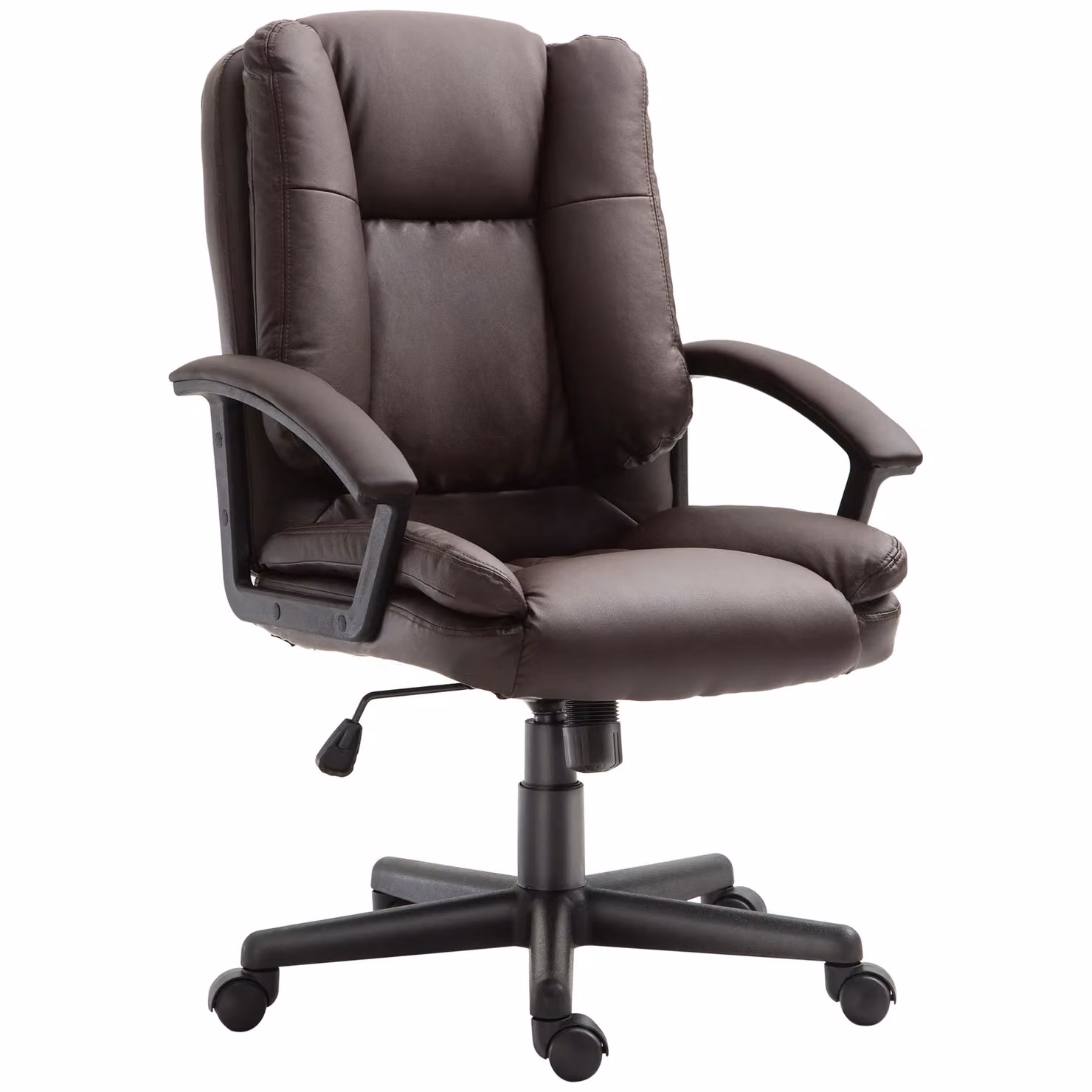 HOMCOM Brown PU Leather Mid Back Swivel Executive Office Chair with Armrests – 2
