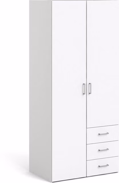 Furniture To Go Space Wardrobe with 2 Hinged Doors and 3 Integrated Drawers in White
