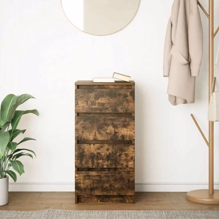 Berkfield Home Smoked Oak Sideboard in Brown, W/D/H: 37.5 x 35.0 x 76.0 cm