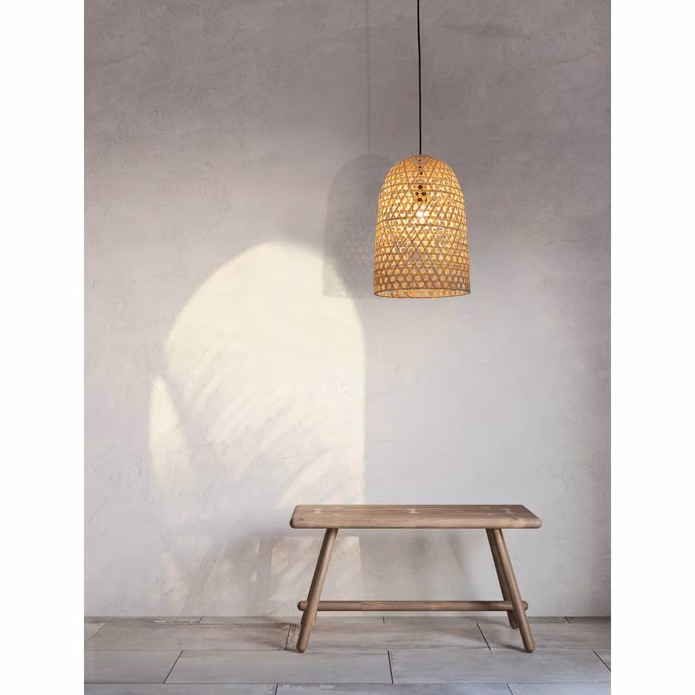 Nova Luce Aurora Dome Pendant Light in Black Rattan and Fabric with E27 LED Base – 2