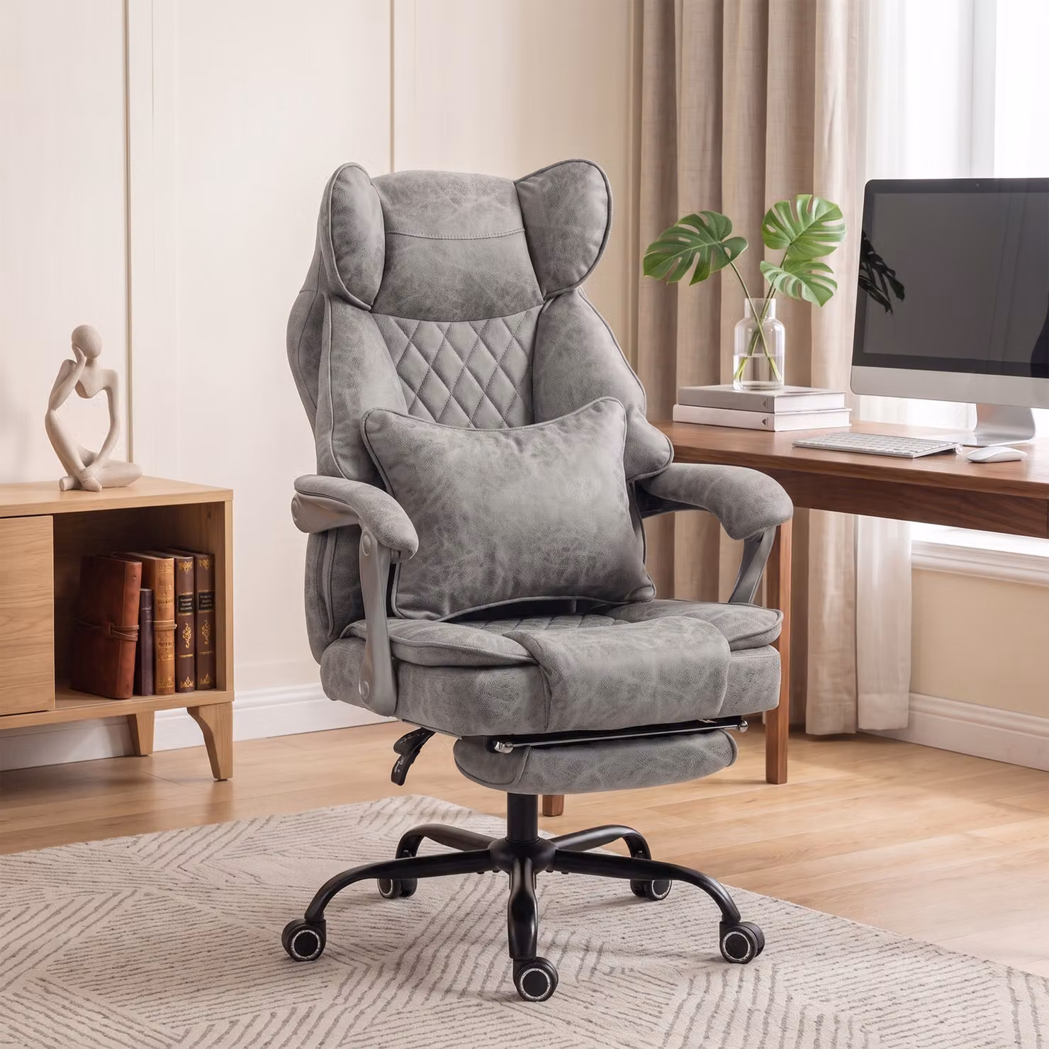 HOMCOM Grey Executive Office Chair with Headrest, Lumbar Support and 180 kg Capacity – 2