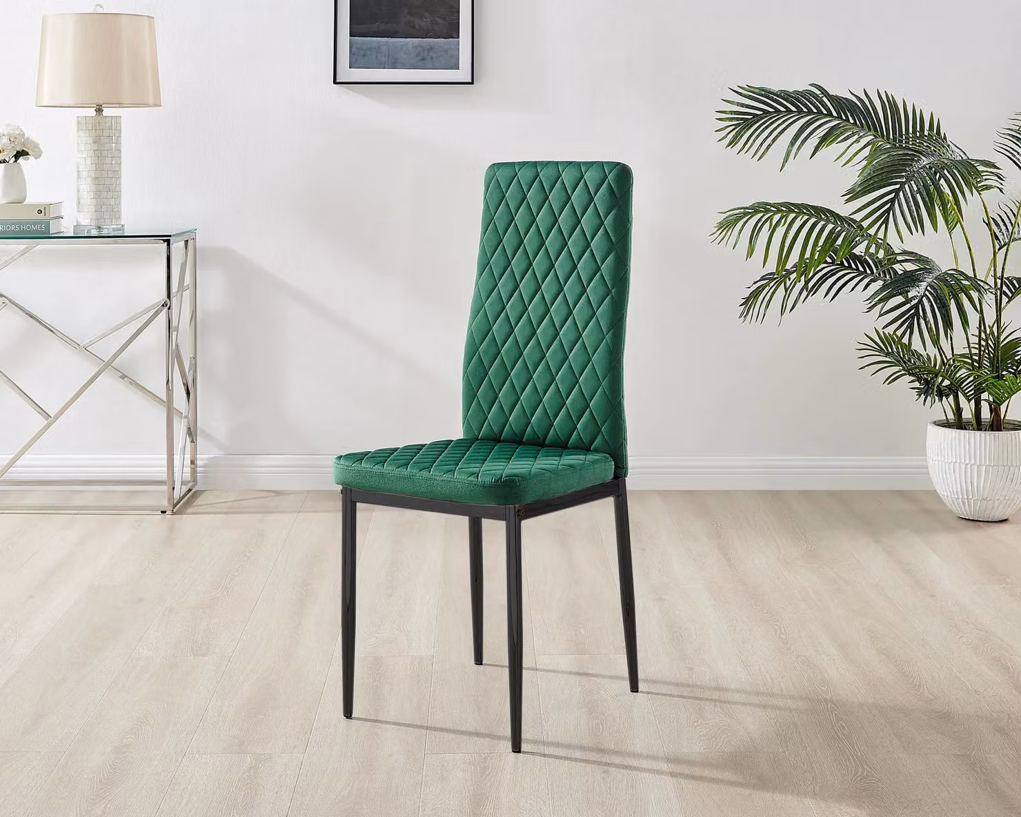 FurnitureboxUK Carson White Marble Effect Dining Table and 4 Green Velvet Milan Chairs with Black Legs – 2