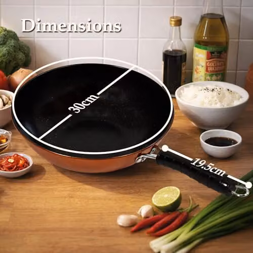 Carter & Clay Copper Finish Non Stick Carbon Steel Wok, 30 cm – 4