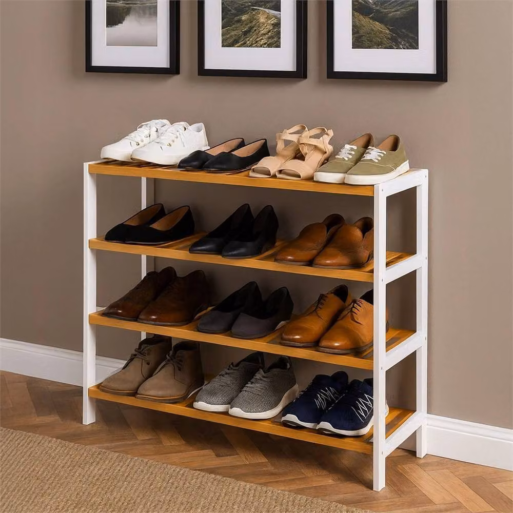 Ventryn 4 Tier Freestanding Stackable Shoe Rack in White – 3