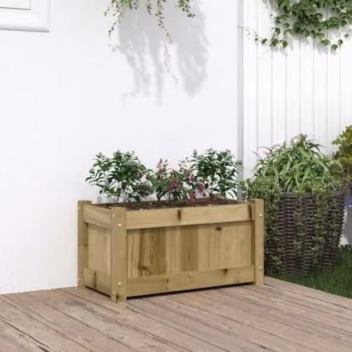 vidaXL Brown Impregnated Pine Wood Garden Planter Tub W: 60 cm, D: 31 cm, H: 31 cm – 2