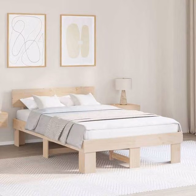 Berkfield Home Solid Pine Wood Bed Frame with Headboard in Brown, W/D/H: 190 x 120 x 73 cm