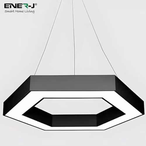 ENER-J Modern Hexagon LED Pendant Light, Black, 25W, 6500K Daylight, W/D/H: 60 x 60 x 10 cm – 4