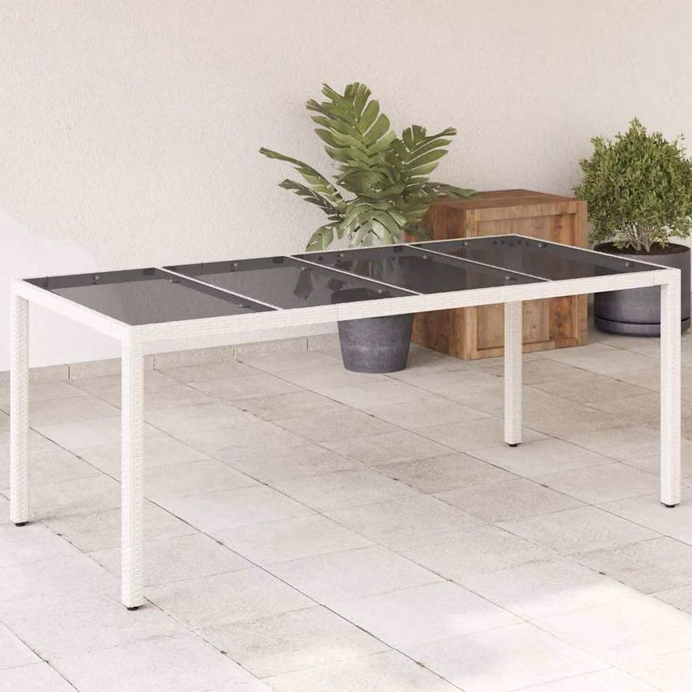 Berkfield Home Extendable Rectangular Garden Table with Glass Top in White, W/D/H: 190 x 90 x 75 cm – 2