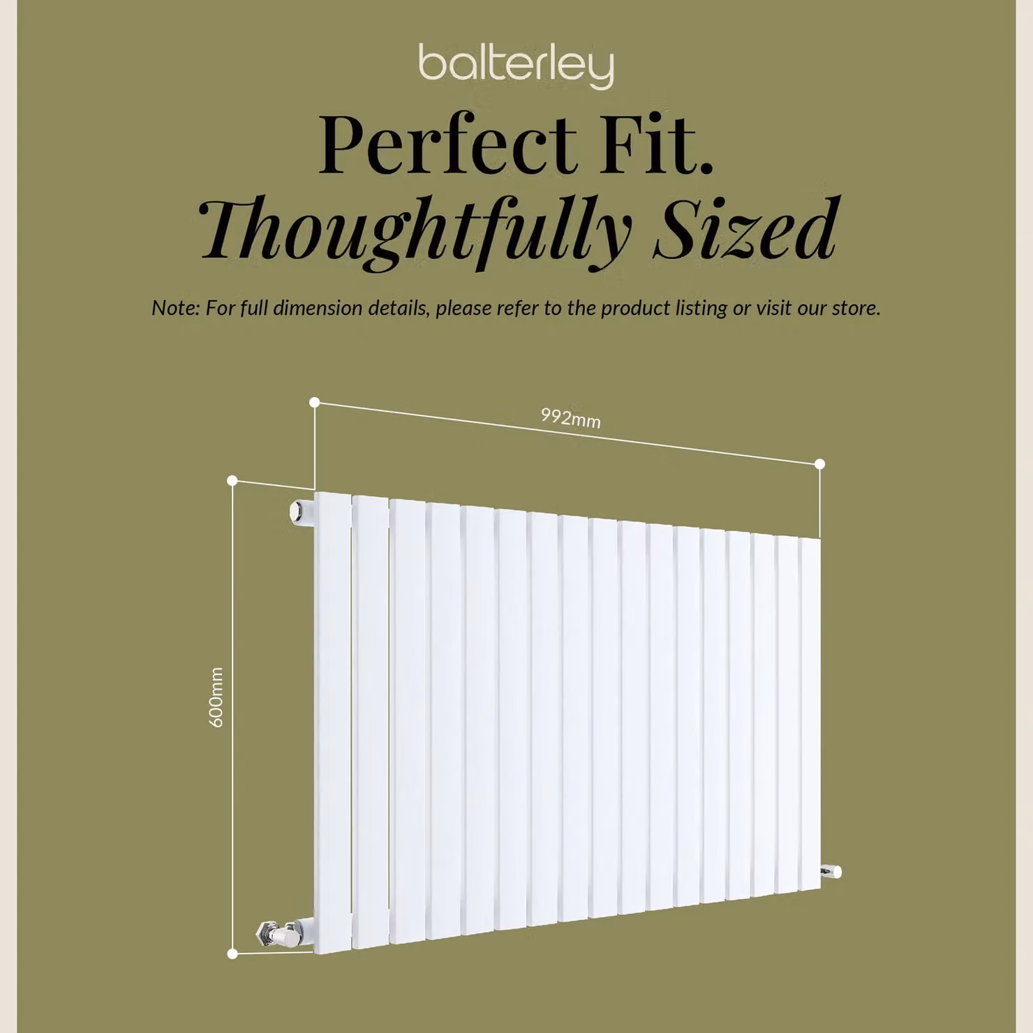 Balterley Lucia Square Horizontal Single Panel Radiator, White, H 99.2 cm x W 60.0 cm x D 10.6 cm – 4