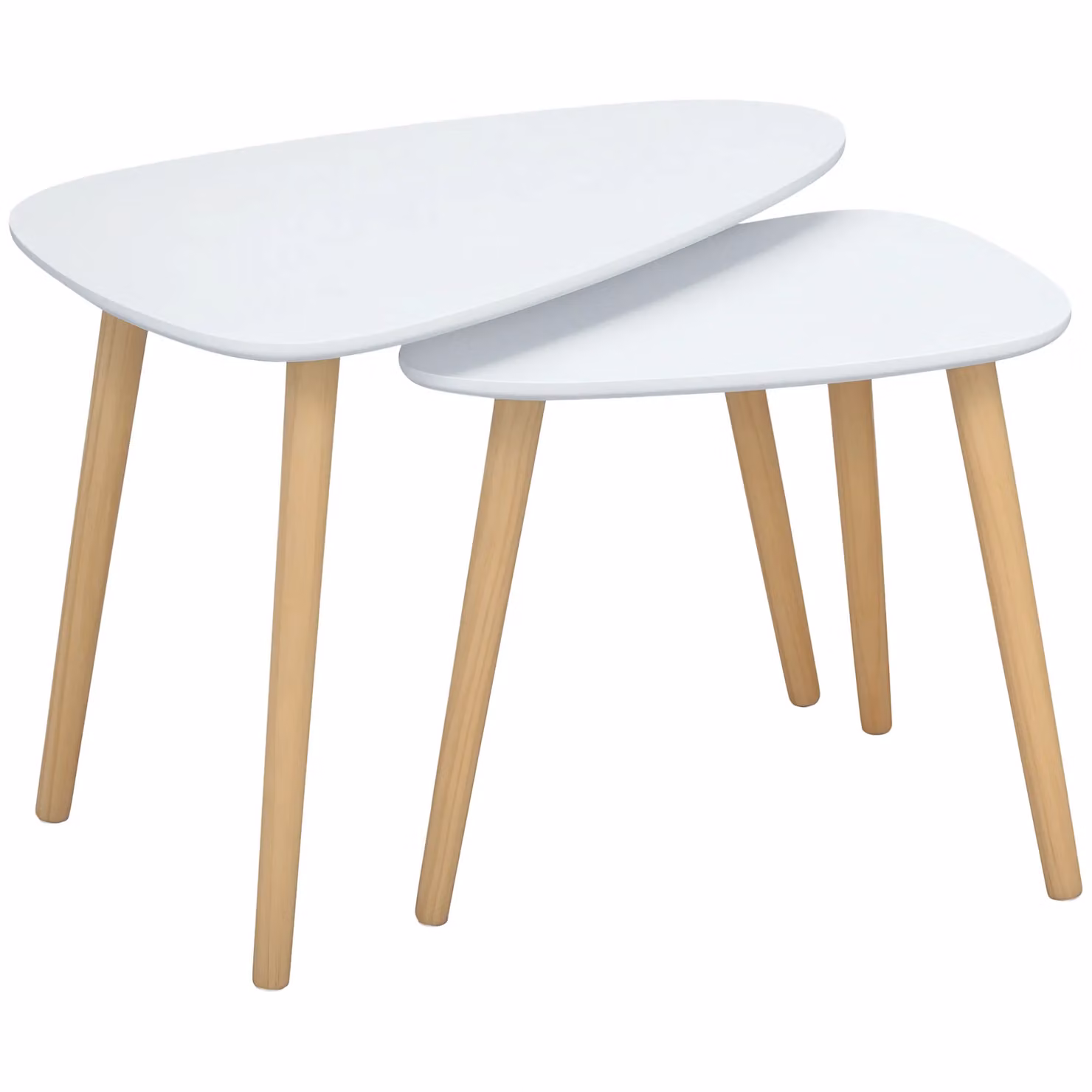 HOMCOM Set of 2 White Scandinavian Nested Round Coffee Tables with Wood Legs – 2