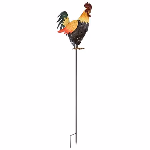 Globo Lighting Solar Rooster Garden Decoration Metal LED Warm White Ground Spike Figure H x W x D: 100 x 13 x 13 cm