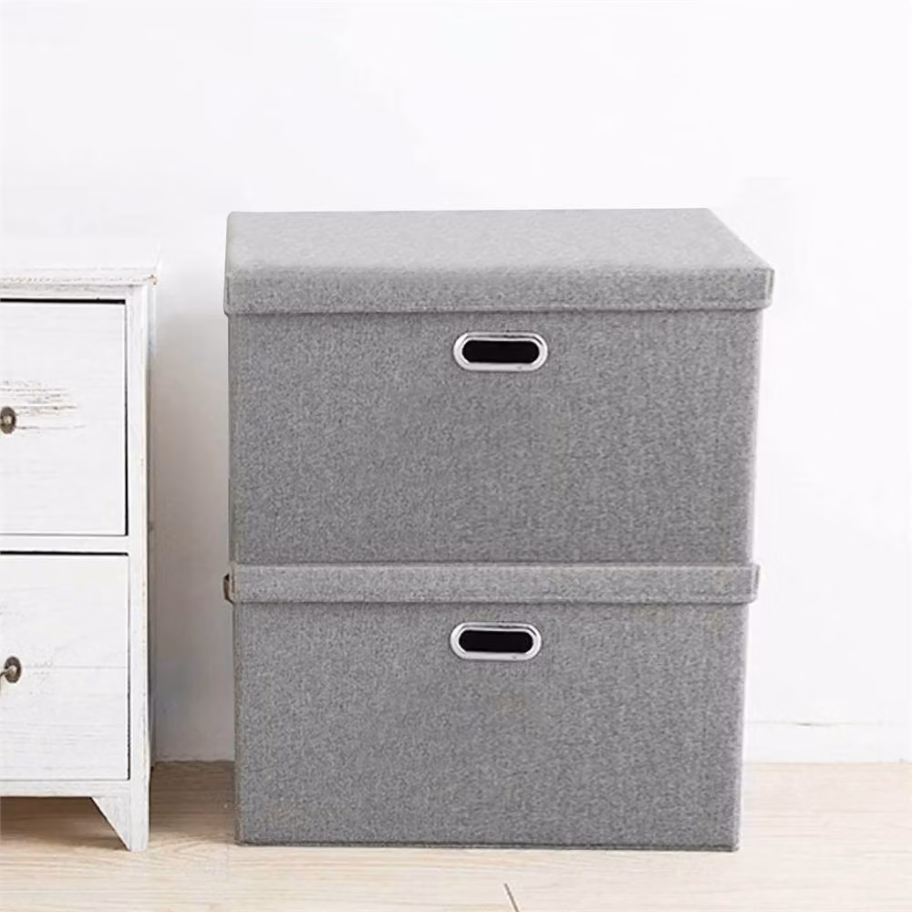 SPETLEK 3x Foldable Fabric Storage Boxes with Lid and Handles in Grey, W: 45 cm, D: 30 cm, H: 30 cm – 3
