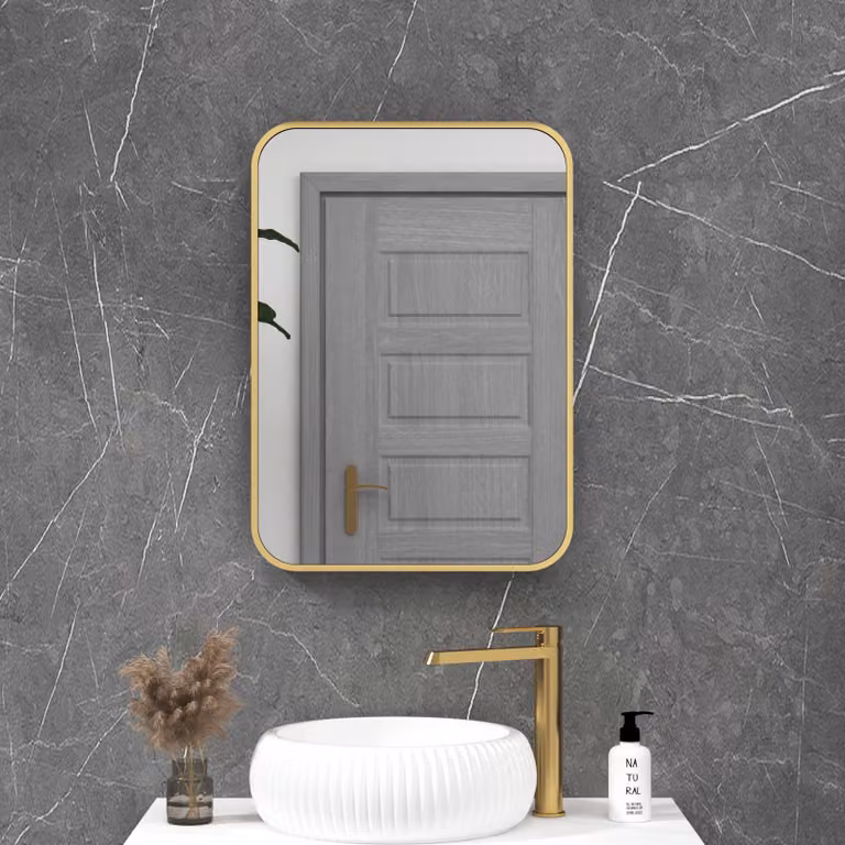 Royal Bathrooms Elmore Rectangular Minimalist Bathroom Mirror, Gold, W: 50.0 cm, H: 70.0 cm