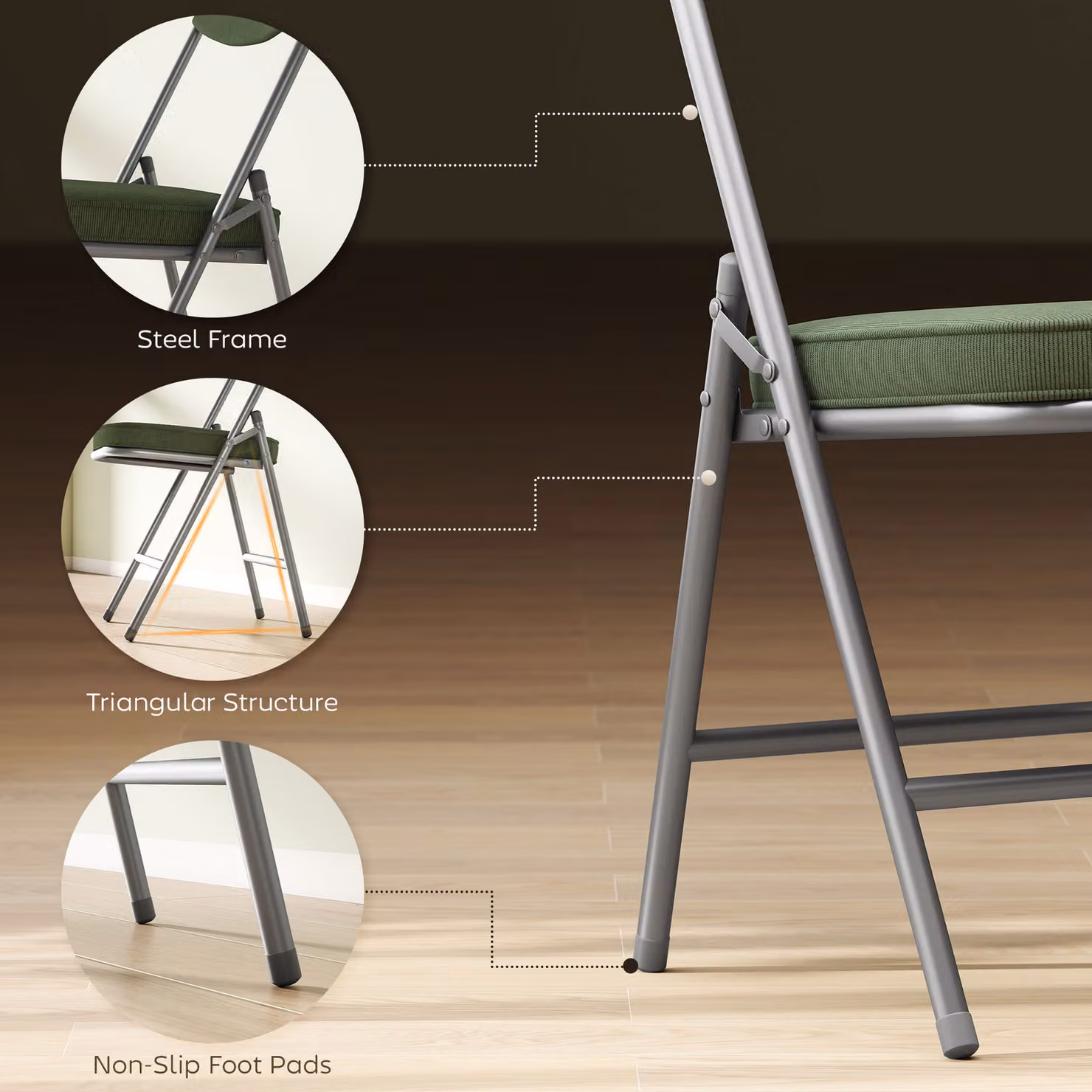 HOMCOM Set of Four Folding Corduroy Seat Chairs in Green – 5