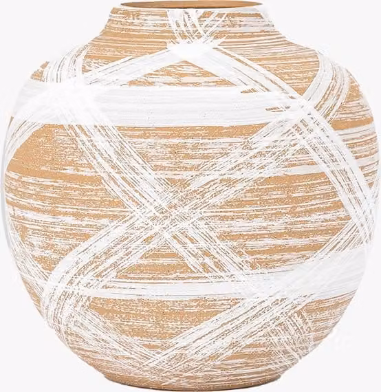 Perch & Parrow Small Abstract Brushstroke Ceramic Tabletop Vase in Brown and White