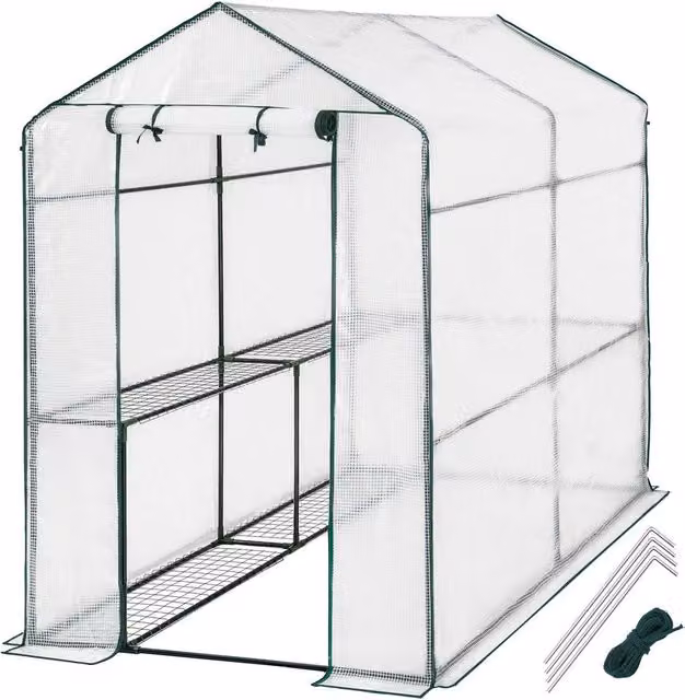 tectake Greenhouse with 4 Shelving Levels and Tarpaulin Cover, White, W/D/H: 186 x 120 x 190 cm